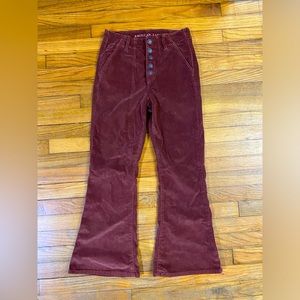 Super Cute American Eagle super stretch button up maroon flares corduroy pants